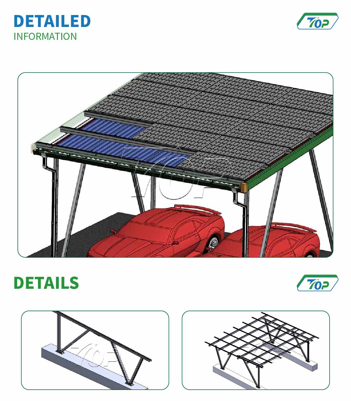 Waterproof Carport Solar Mounting with storage